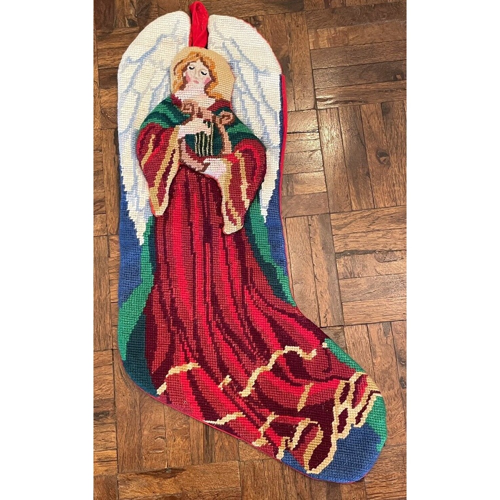 Needlepoint Embroidered‎ Christmas Angel Stocking
